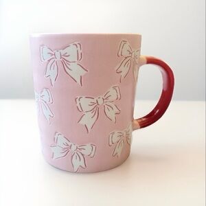 Prima Design Handcrafted Stoneware Ceramic Bows Mug With Red Handle: 20 oz - New